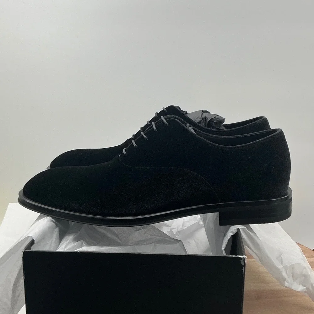 Hugo Boss Derrek Black Velvet Oxford Dress Shoes Mens 10 Made in Italy